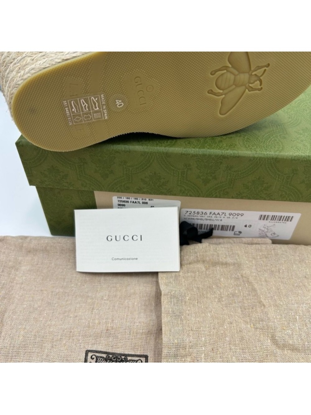 Women’s Gucci white/pink wedge ESPADRILLES size 40 made in Spain - Picture 6 of 9